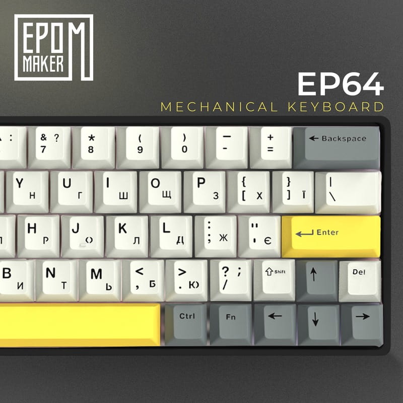 Клавіатура бездротова Epomaker EP64 60% Mulan Switch Hot-Swap (2.4G/BT/USB) RGB UA Black (EP64-B-M)