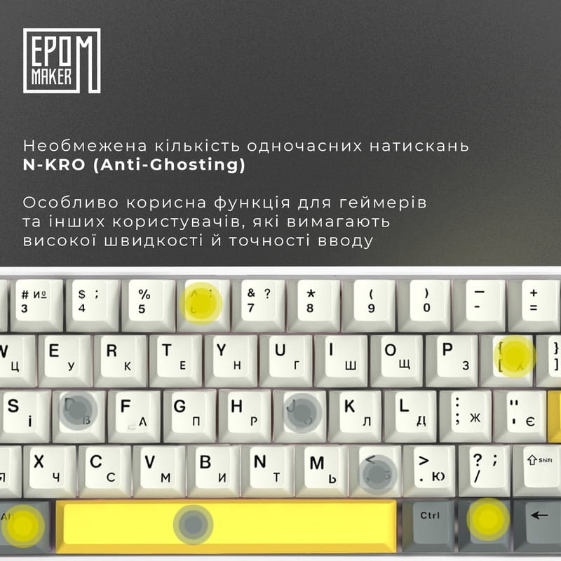 Клавіатура бездротова Epomaker EP64 60% Mulan Switch Hot-Swap (2.4G/BT/USB) RGB UA White (EP64-W-M)