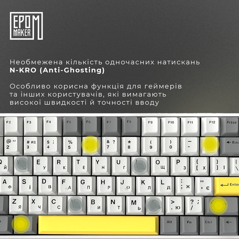 Клавіатура бездротова Epomaker EP84 Plus 75% Wisteria Linear Switch Hot-Swap (2.4G/BT/USB) RGB UA White (EP84-W-WL)