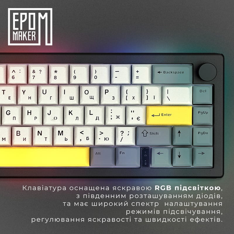 Клавіатура бездротова Epomaker EK68 65% Flamingo Switch Hot-Swap (2.4G/BT/USB) RGB UA Black (EK68-B-F)