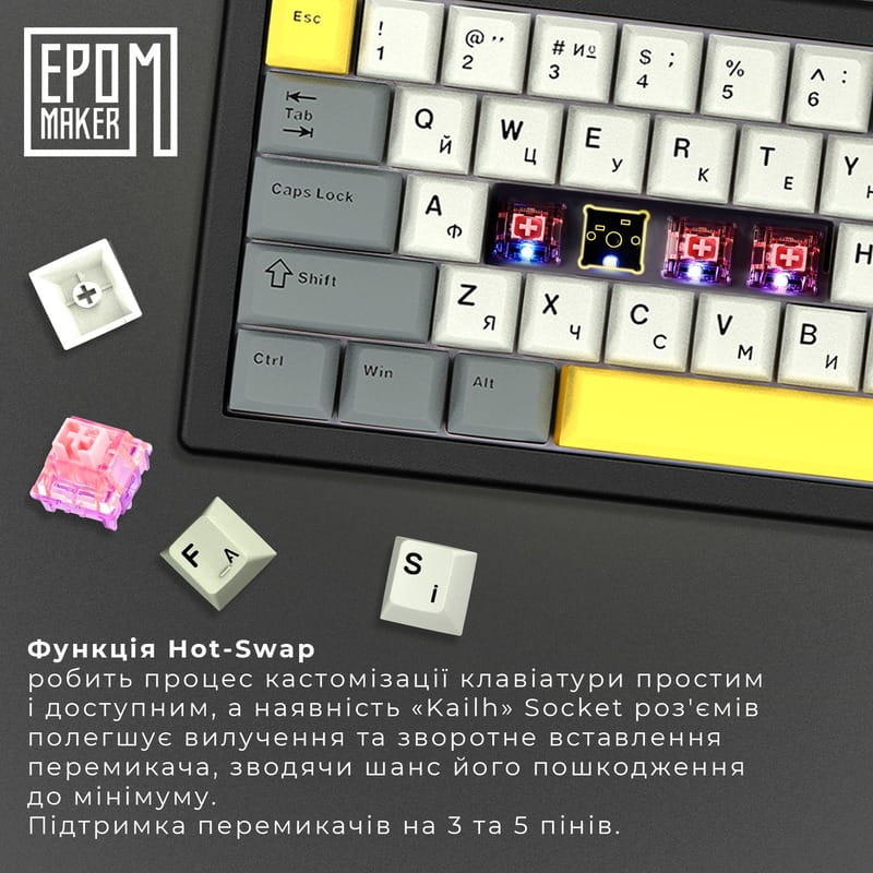 Клавіатура бездротова Epomaker EK68 65% Flamingo Switch Hot-Swap (2.4G/BT/USB) RGB UA Black (EK68-B-F)