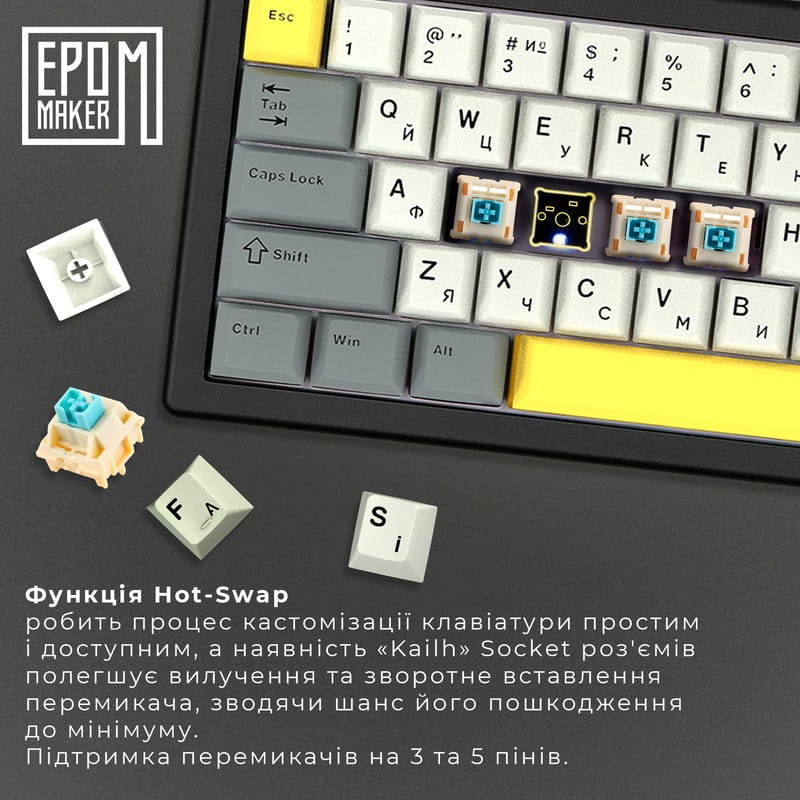 Клавіатура бездротова Epomaker EK68 65% Budgerigar V2 Switch Hot-Swap (2.4G/BT/USB) RGB UA Black (EK68-B-BV2)