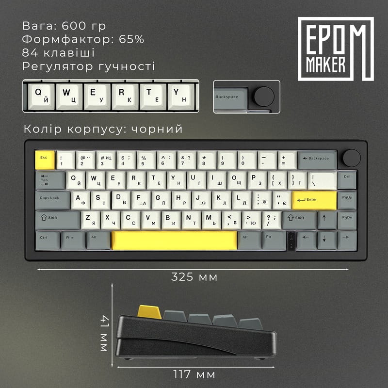 Клавіатура бездротова Epomaker EK68 65% Budgerigar V2 Switch Hot-Swap (2.4G/BT/USB) RGB UA Black (EK68-B-BV2)