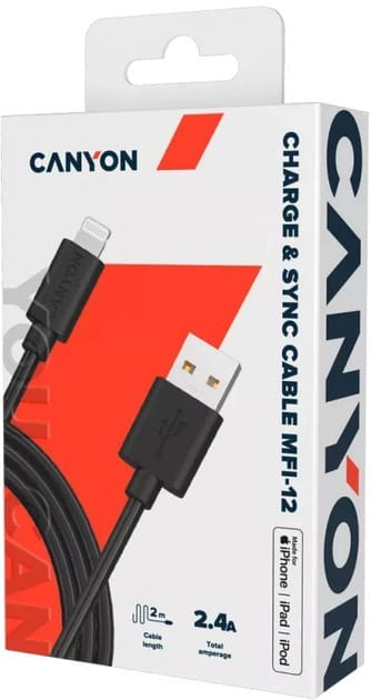 Кабель Canyon MFI-12 USB - Lightning (M/M) 2 м, Black (CNS-MFIC12B)