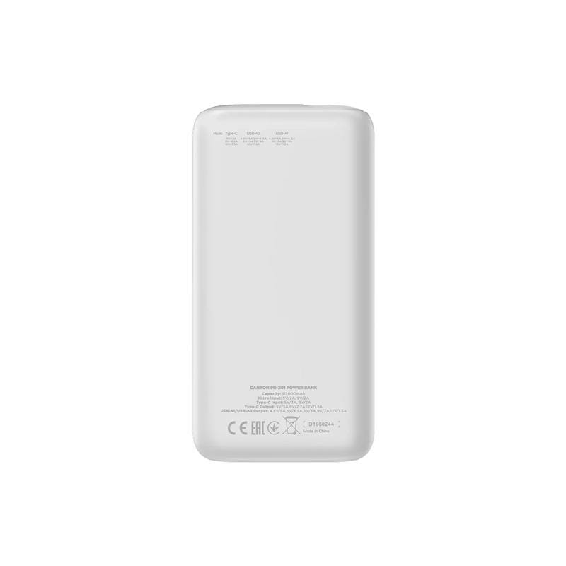 Универсальная мобильная батарея Canyon PB-301 LED 30000mAh White (CNE-CPB301W)