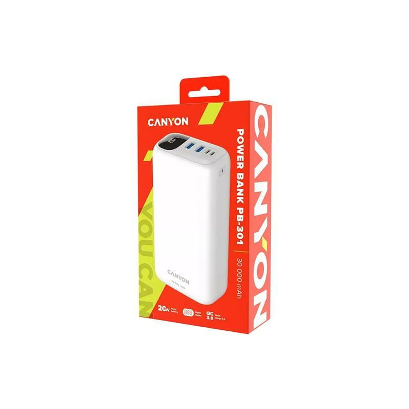 Универсальная мобильная батарея Canyon PB-301 LED 30000mAh White (CNE-CPB301W)