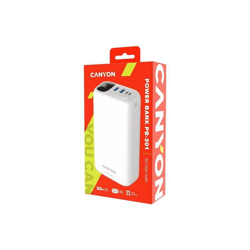 Універсальна мобільна батарея Canyon PB-301 LED 30000mAh White (CNE-CPB301W)