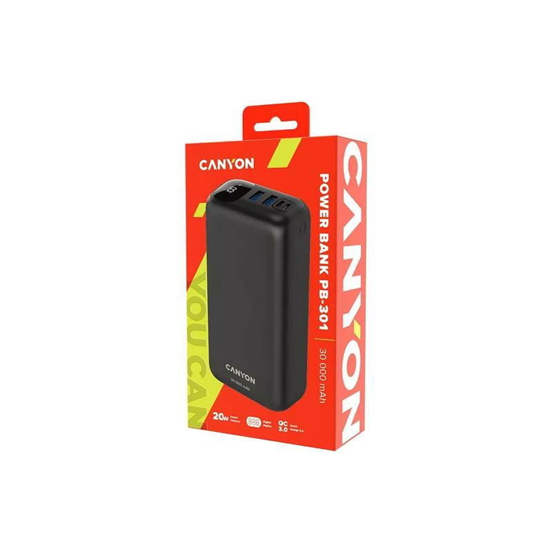 Універсальна мобільна батарея Canyon PB-301 LED 30000mAh Black (CNE-CPB301B)