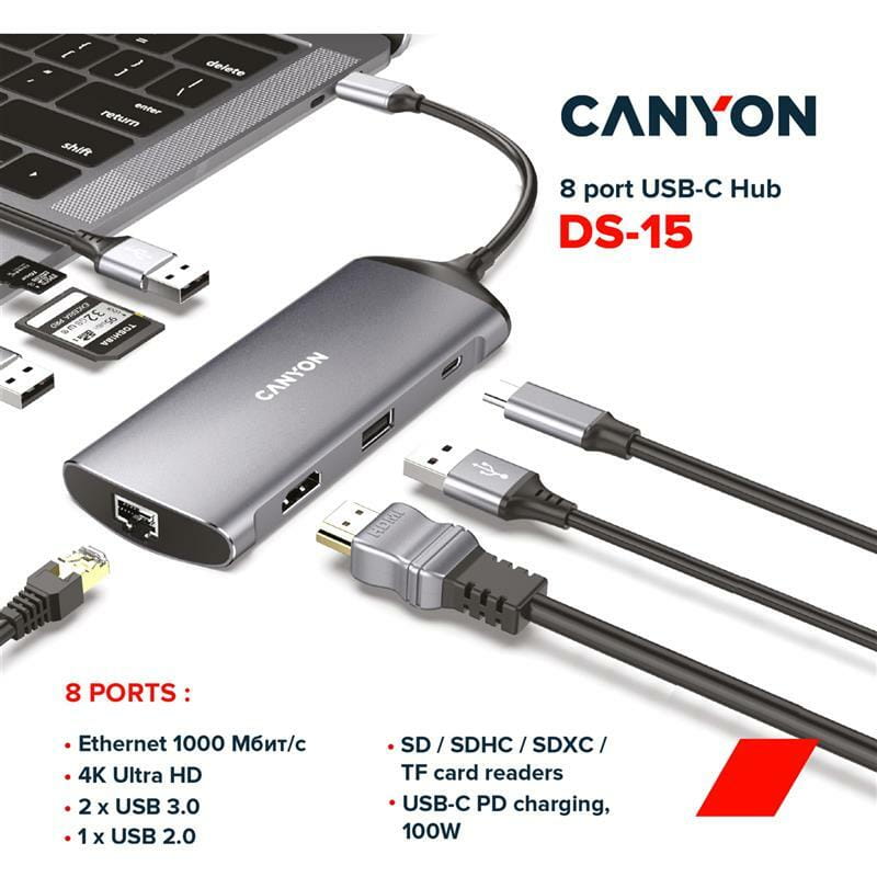 Док-станция Canyon DS-15 8in1 Dark Grey (CNS-TDS15)