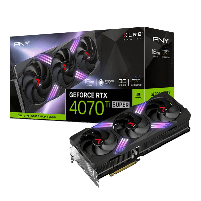 Видеокарта GF RTX 4070 Ti Super 16GB GDDR6X XLR8 Gaming Verto Epic-X RGB OC Triple Fan DLSS 3 PNY (VCG4070TS16TFXXPB1-O)