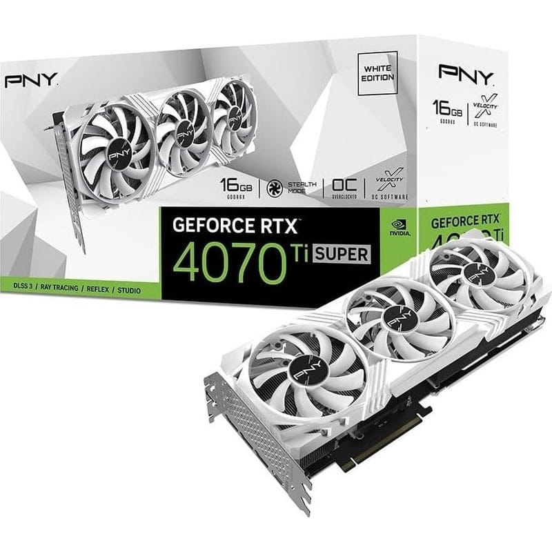 Видеокарта GF RTX 4070 Ti Super 16GB GDDR6X Verto OC Triple Fan DLSS 3 White PNY (VCG4070TS16TFWXPB1-O)