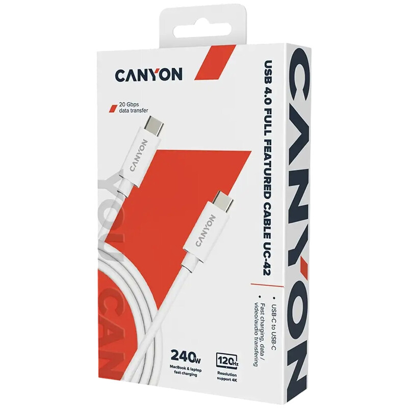 Кабель Canyon UC-42 USB Type-C - USB Type-C (M/M) 240W 2 м, White (CNS-USBC42W)