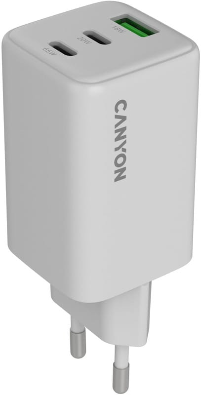 Мережевий зарядний пристрій Canyon CU65ACC GaN 65W White (CNS-CUW65ACC)