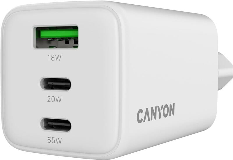 Мережевий зарядний пристрій Canyon CU65ACC GaN 65W White (CNS-CUW65ACC)