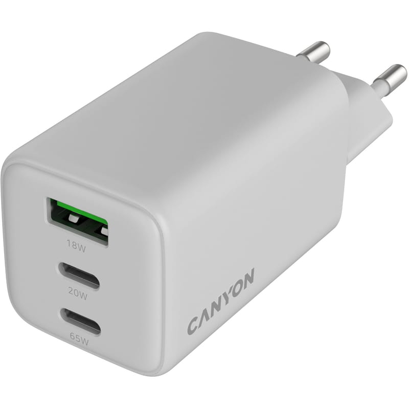 Мережевий зарядний пристрій Canyon CU65ACC GaN 65W White (CNS-CUW65ACC)