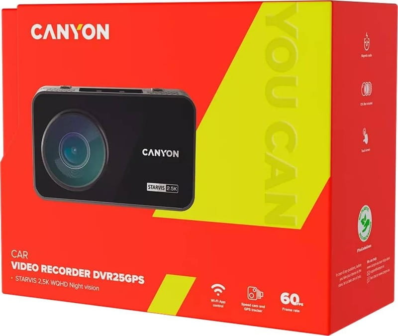 Видеорегистратор Canyon DVR25GPS WQHD 2.5K 1440p GPS Wi-Fi Black (CND-DVR25GPS)