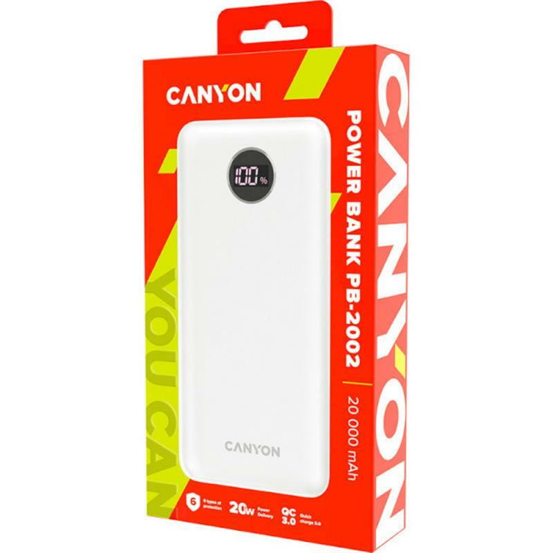 Универсальная мобильная батарея Canyon PB-2002 LED 20000mAh White (CNE-CPB2002W)