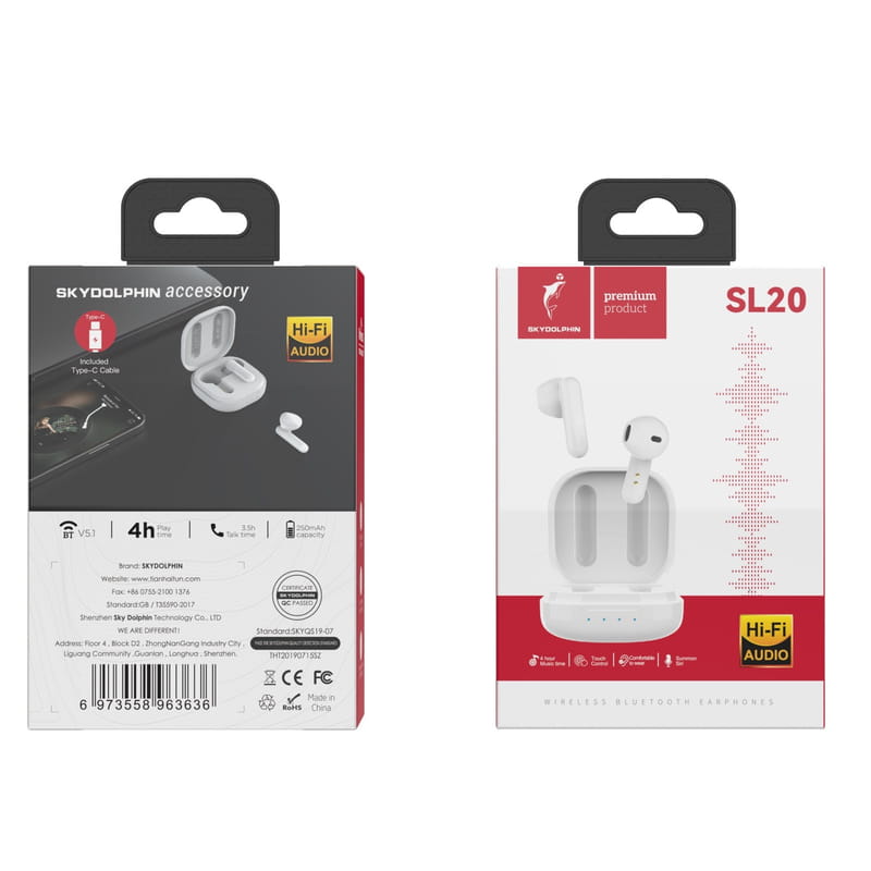 Bluetooth-гарнитура SkyDolphin TWS SL20 White (SDBTE-000183)