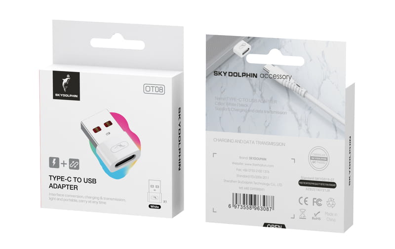 Переходник SkyDolphin OT08 Mini USB Type-C - USB (F/M), white (SDADPT-00032)
