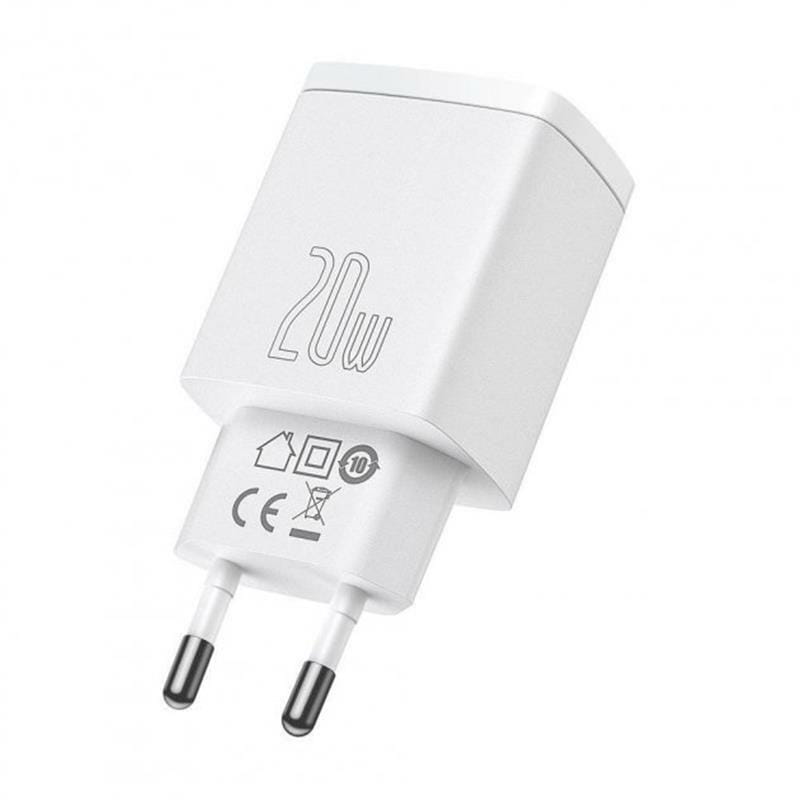 Мережевий зарядний пристрій Baseus Compact Quick Charger 20W (1USB, 1USB-C) 20W White (CCXJ-B02)