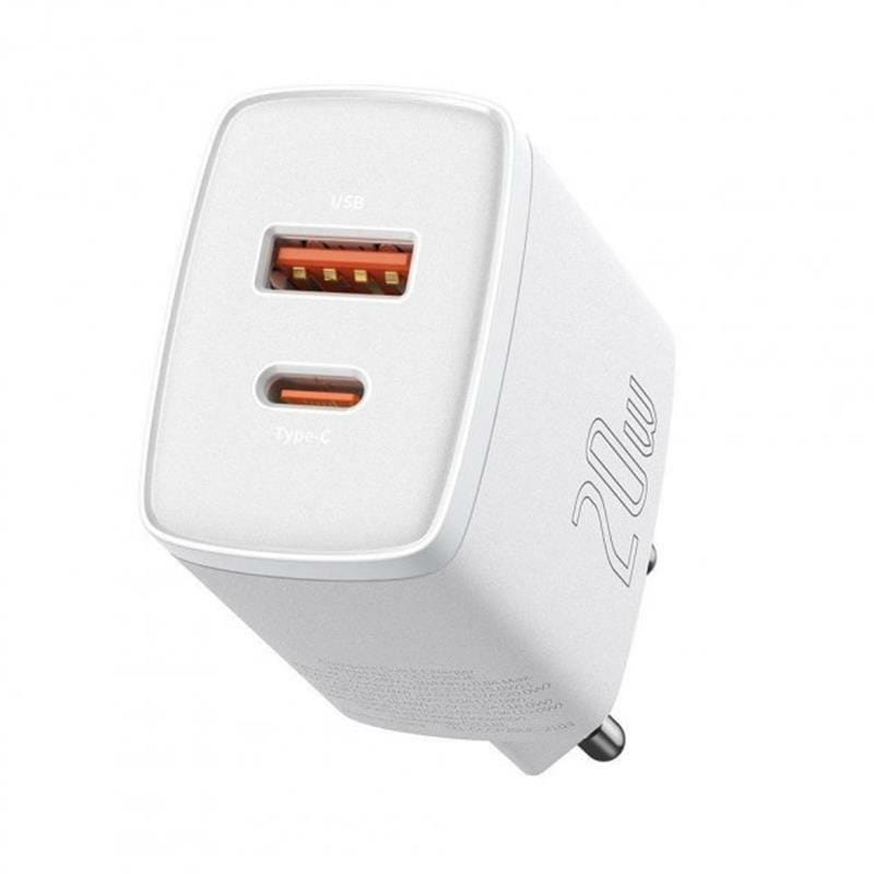 Мережевий зарядний пристрій Baseus Compact Quick Charger 20W (1USB, 1USB-C) 20W White (CCXJ-B02)