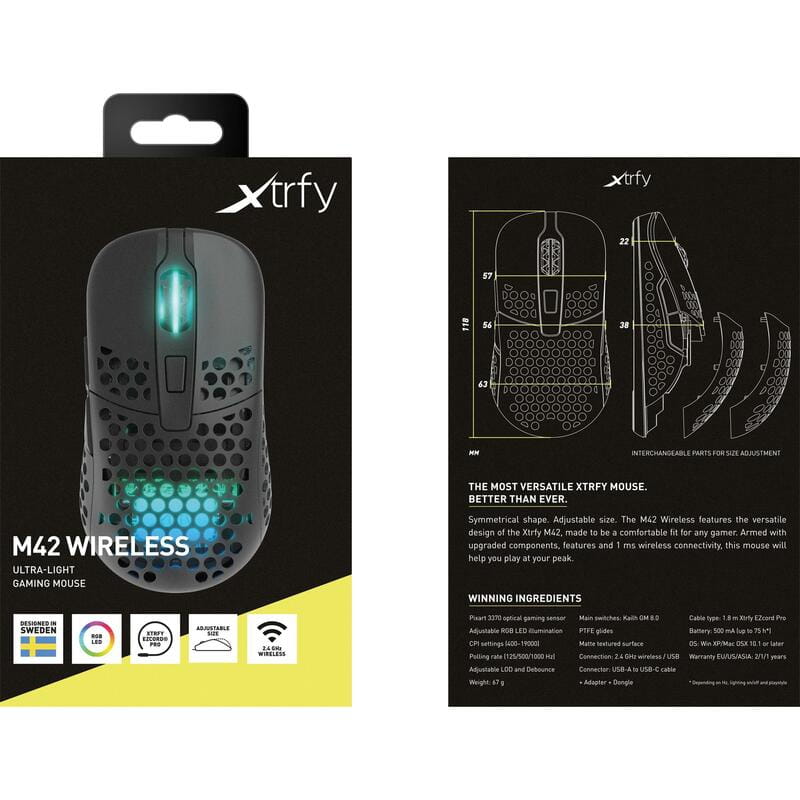 Мышь беспроводная Xtrfy M42 Wireless RGB Black (M42W-RGB-BLACK)