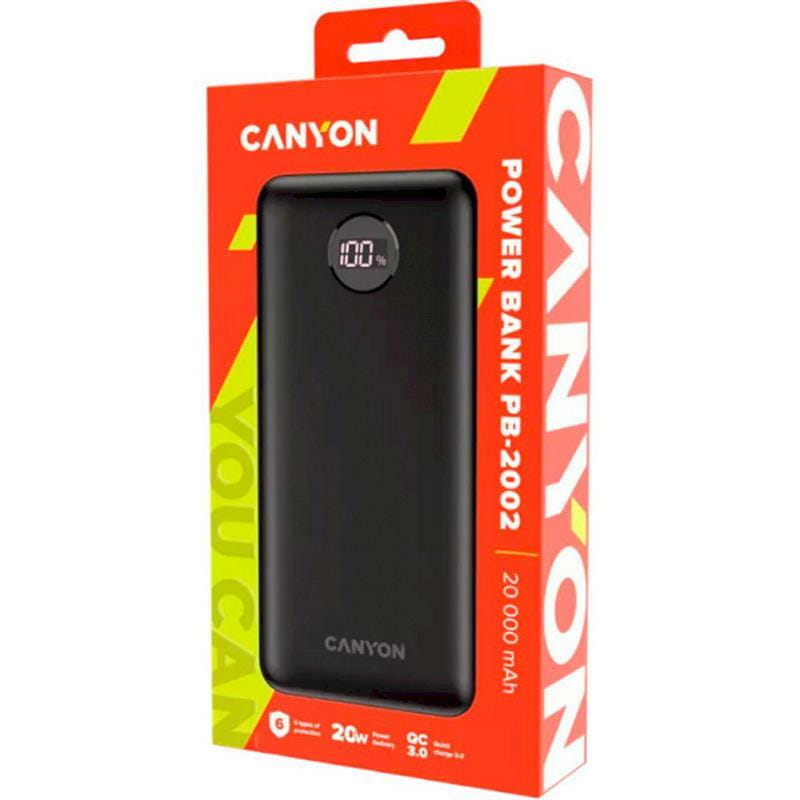 Универсальная мобильная батарея Canyon PB-2002 LED 20000mAh Black (CNE-CPB2002B)