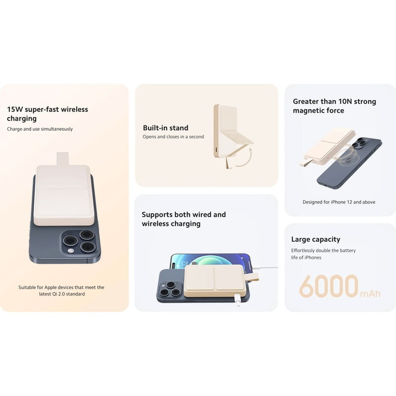 Универсальная мобильная батарея Xiaomi 6000mAh 15W Magnetic Beige (BHR9074GL)