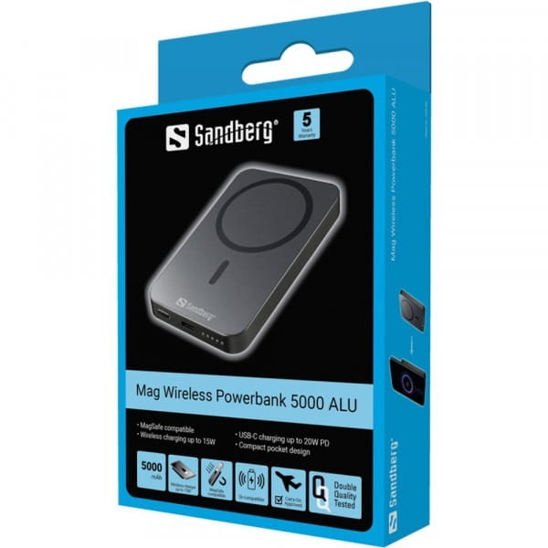 Универсальная мобильная батарея Sandberg Mag Wireless Powerbank 5000mAh 20W Black (420-96)