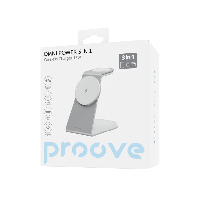 Бездротовий зарядний пристрій Proove Omni Power 3in1 15W White (WSOP15020002)