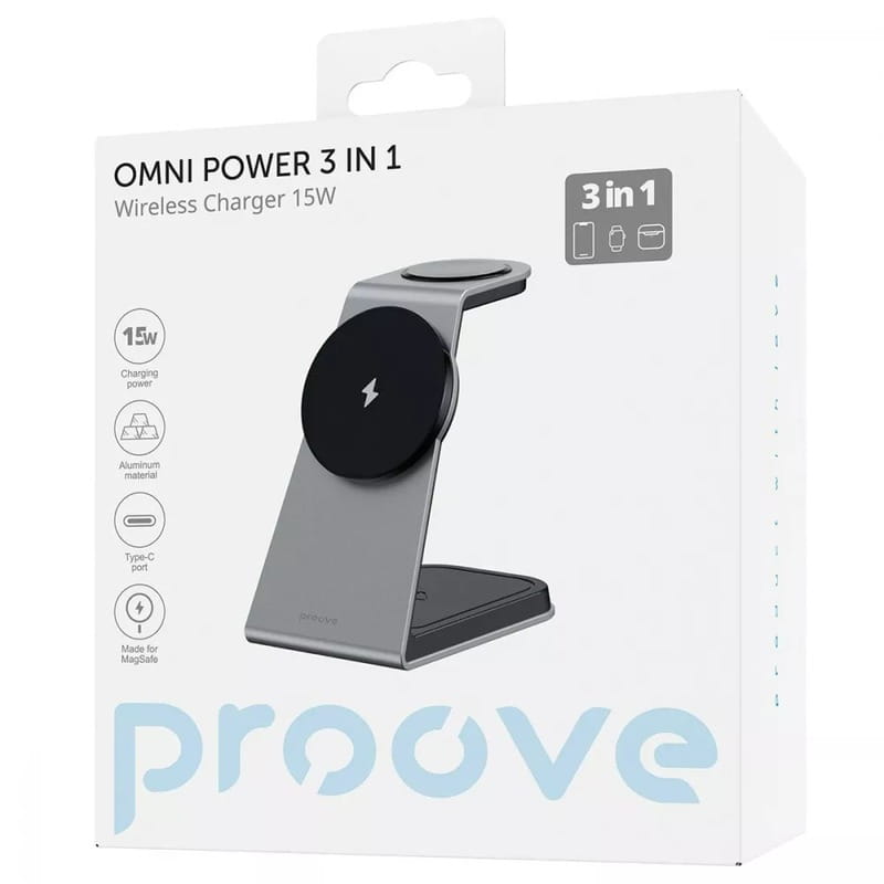 Беспроводное зарядное устройство Proove Omni Power 3in1 15W Gray (WSOP15020003)