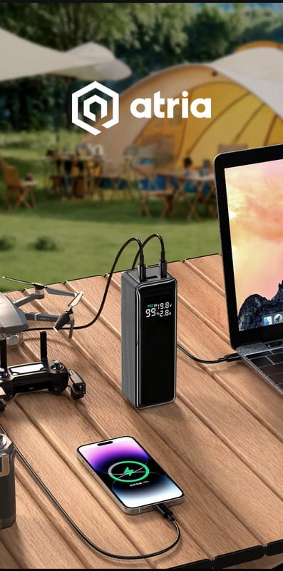 Универсальная мобильная батарея Atria 160W 30000mAh Black (WPD-160S)
