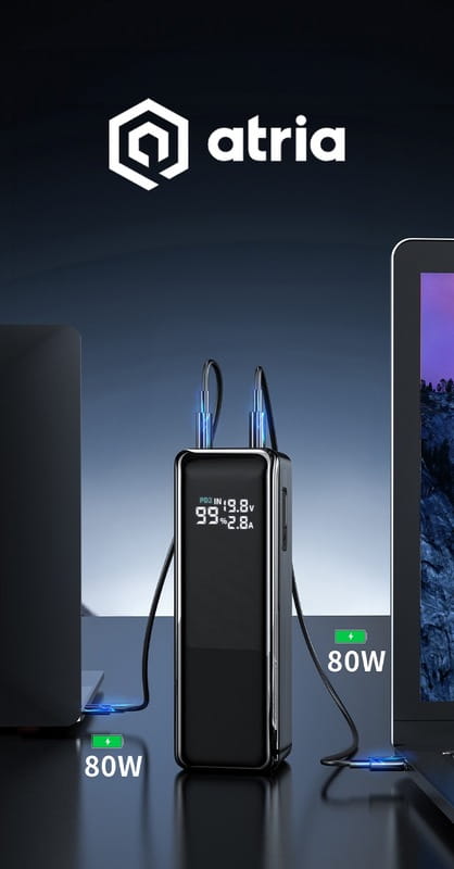 Универсальная мобильная батарея Atria 160W 30000mAh Black (WPD-160S)