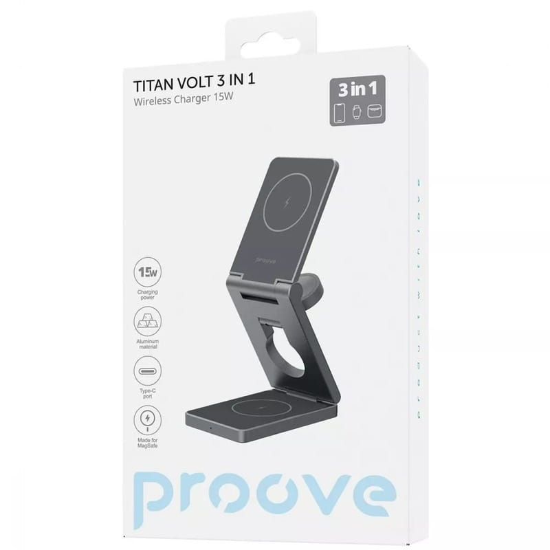 Беспроводное зарядное устройство Proove Titan Volt 3in1 Gray (WSTV15000003)