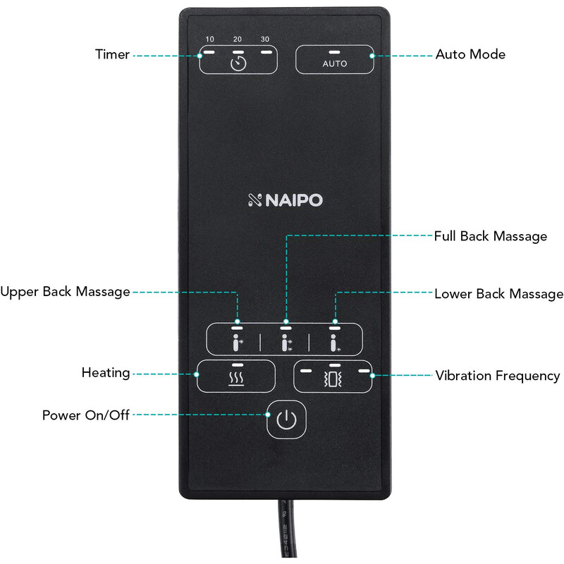 Массажная накидка на кресло Naipo Neck & Back Massager с подогревом, вибрацией и функцией массажа Шиацу (MGBK-2606H)