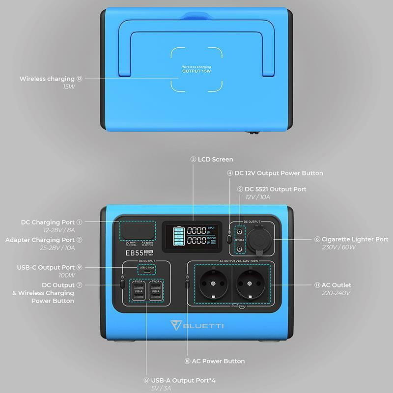 Зарядна станція EcoFlow Bluetti PowerOak EB55 537Wh/150000mAh/700W Black (PB930340)