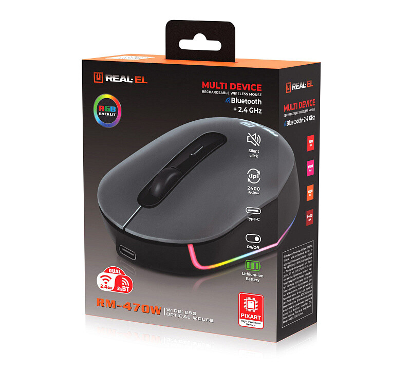 Мышь беспроводная REAL-EL RM-470W Dark Gray