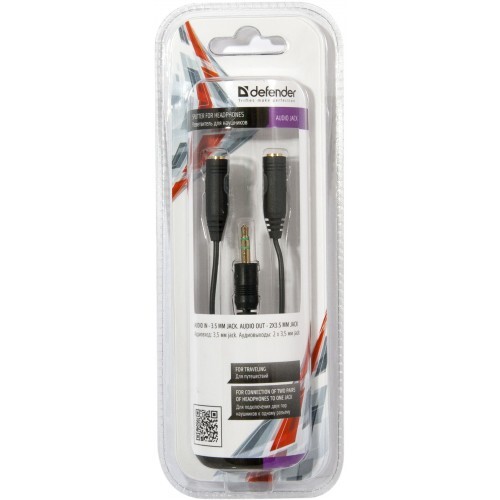 Аудіо-кабель Defender Audio 3.5 мм - 2x3.5 мм (M/F), чорний, 0.12 м (63001)