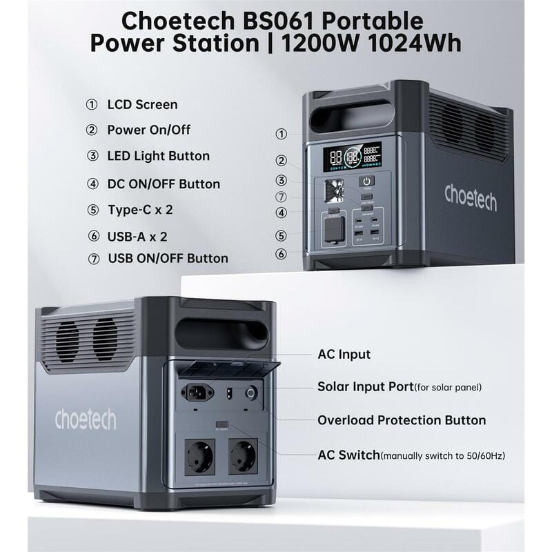 Зарядна станція Choetech BS061 1024Wh, 1200W (BS061-EU-GY)