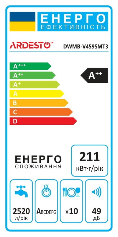 Вбудована посудомийна машина Ardesto DWMB-V459SMT3