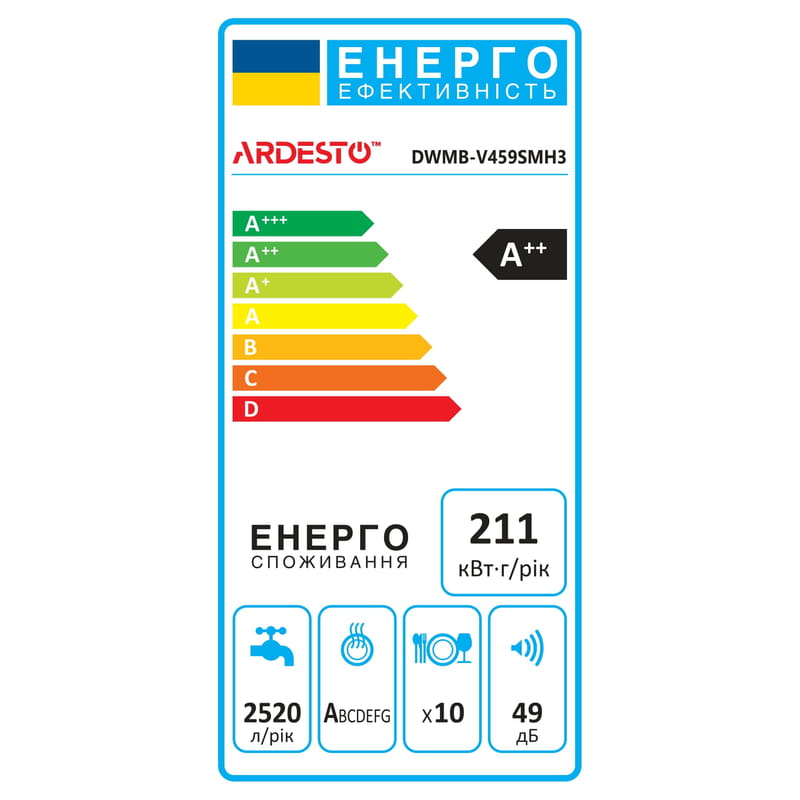 Вбудована посудомийна машина Ardesto DWMB-V459SMH3