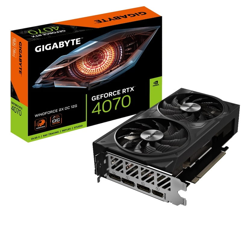 Відеокарта GF RTX 4070 12GB GDDR6X WindForce 2X OC Gigabyte (GV-N4070WF2OC-12GD)