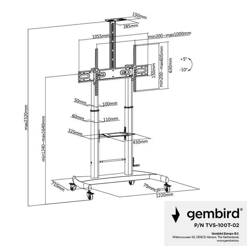 Кронштейн Gembird TVS-100T-02 (VESA1000х600)