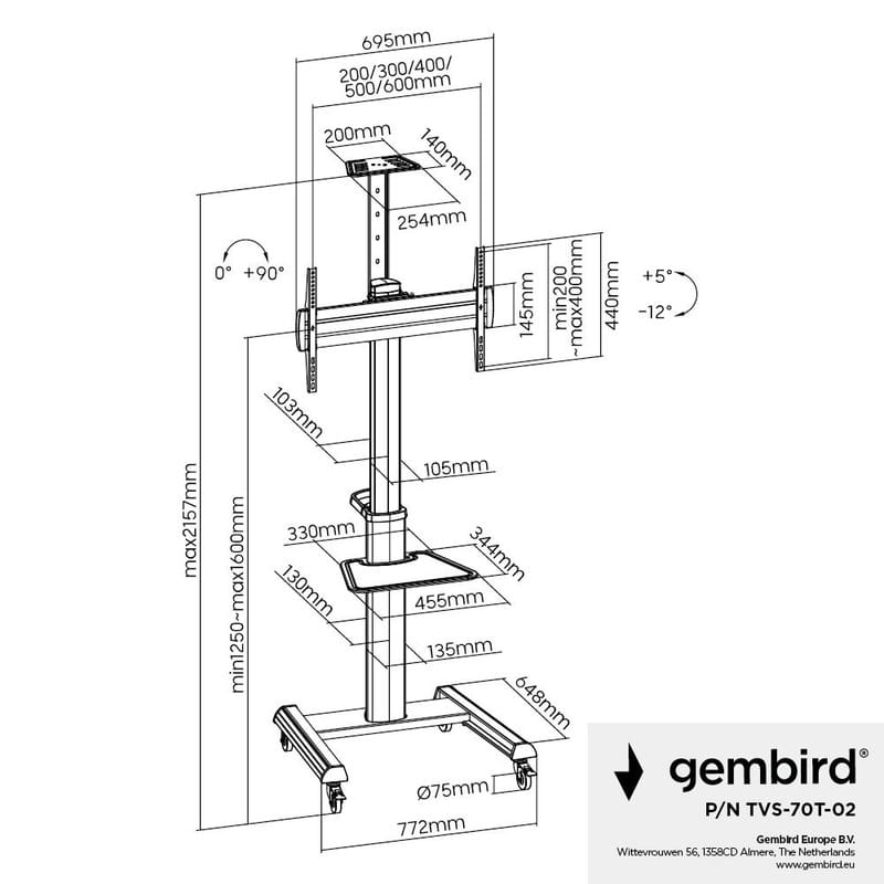 Кронштейн Gembird TVS-70T-02 (VESA600х400)