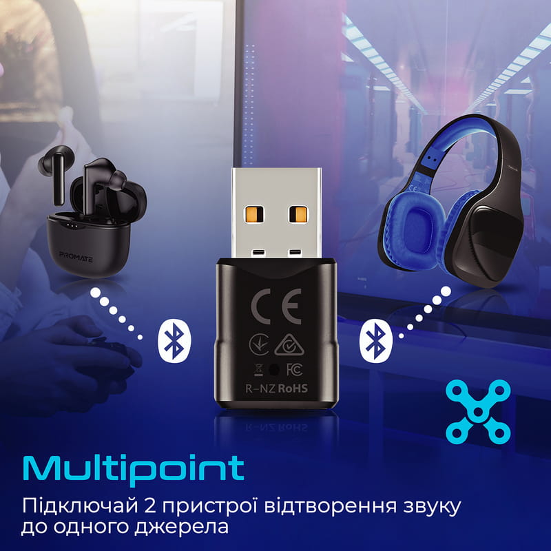 Bluetooth-адаптер аудіо Promate BlueLink Bluetooth 5.0 Black