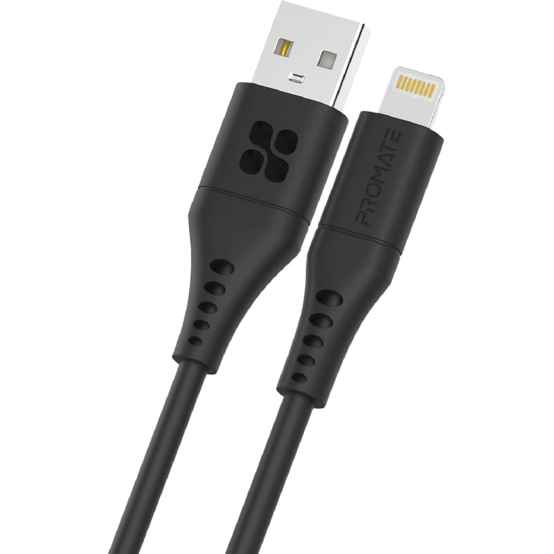Кабель Promate USB - Lightning (M/M), 2.4 A, 2 м, PowerLink-Ai200 Black