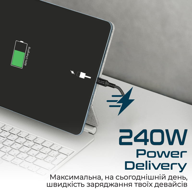 Кабель Promate USB Type-C - USB Type-C (M/M), 5 A, 240 W, 1 м, PowerBolt240 Black
