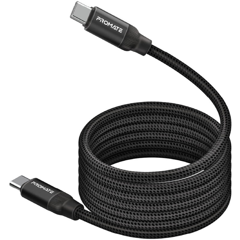 Кабель Promate USB Type-C - USB Type-C (M/M), 3 A, 60 W, 1.2 м, Springy Black