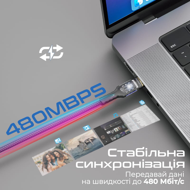Кабель Promate USB Type-C - USB Type-C (M/M), 5 A, 100 W, 1.2 м, Lucidline-CC120 Black