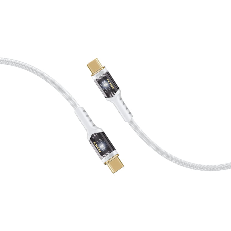 Кабель Promate USB Type-C - USB Type-C (M/M), 5 A, 100 W, 1.2 м, Lucidline-CC120 White